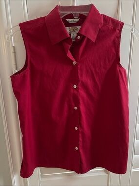 Talbots Petites women’s dark red sleeveless button down shirt top blouse